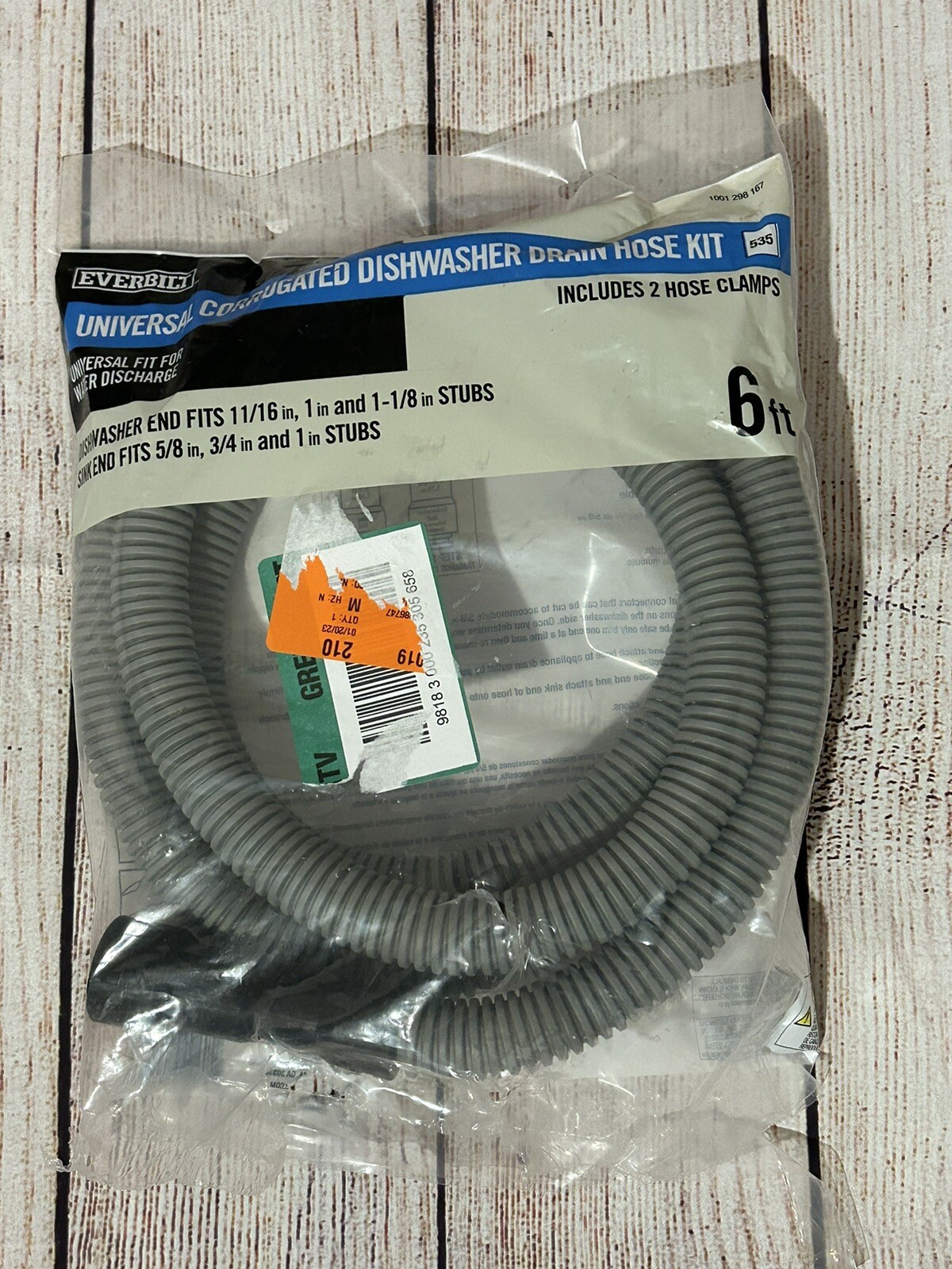 EVERBILT 6 ft Universal Corrugated Dishwasher Drain Hose Kit NO CLAMPS 535 eBay