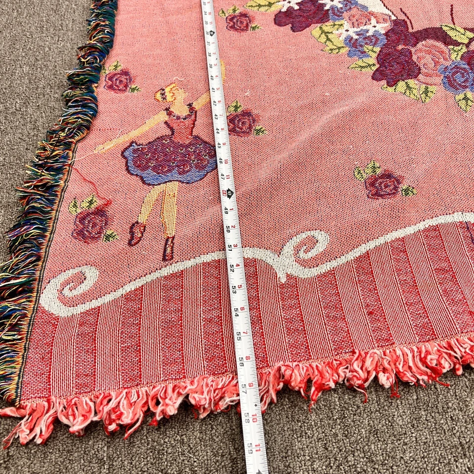 Manta Barbie vintage hecha en EE. UU. tapiz tejida rosa ballet noroeste Foto 2 de 4