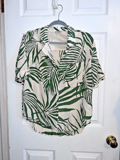 AYR All Year Round The Pool Boy Green Palapa Print Silk S/S Button Shirt Sz XL