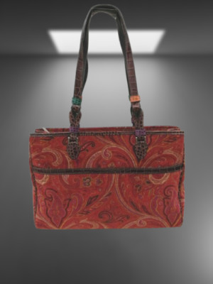 ETRO Ladies Tote bag Orange Paisley Leather with storage bag Shoulder bag