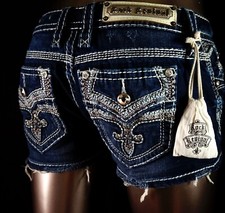 180 Buckle Rock Revival Jean "Celinda" Swarovski Leather Insert Super Shorts 28