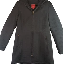 Esprit Black Hooded Quilted Jacket Women's S Lightweight Zip Coat Retro Y2K