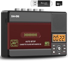 Small Cassette Tape Player, USB C or SD Card Audio Cassette to Digital Conver...