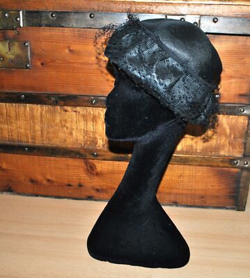 Bibi Strohhut schwarz Voilete Vintage Hutmacher Modeschöpfer Jeanne Cruch...