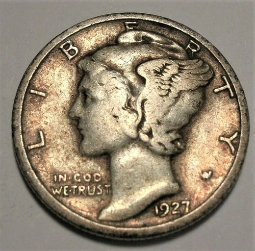 1927 P Mercury Dime circulated 90% Silver  Very Fine VF