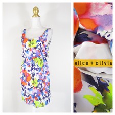 Alice + Olivia Multicolor Watercolor Floral Silk Sleeveless Dress Size XS $330