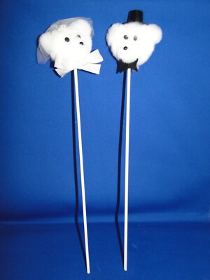 New Teddy Bear Bride and Groom Satin 14'' Picks Decor, Great for Centerpiece.
