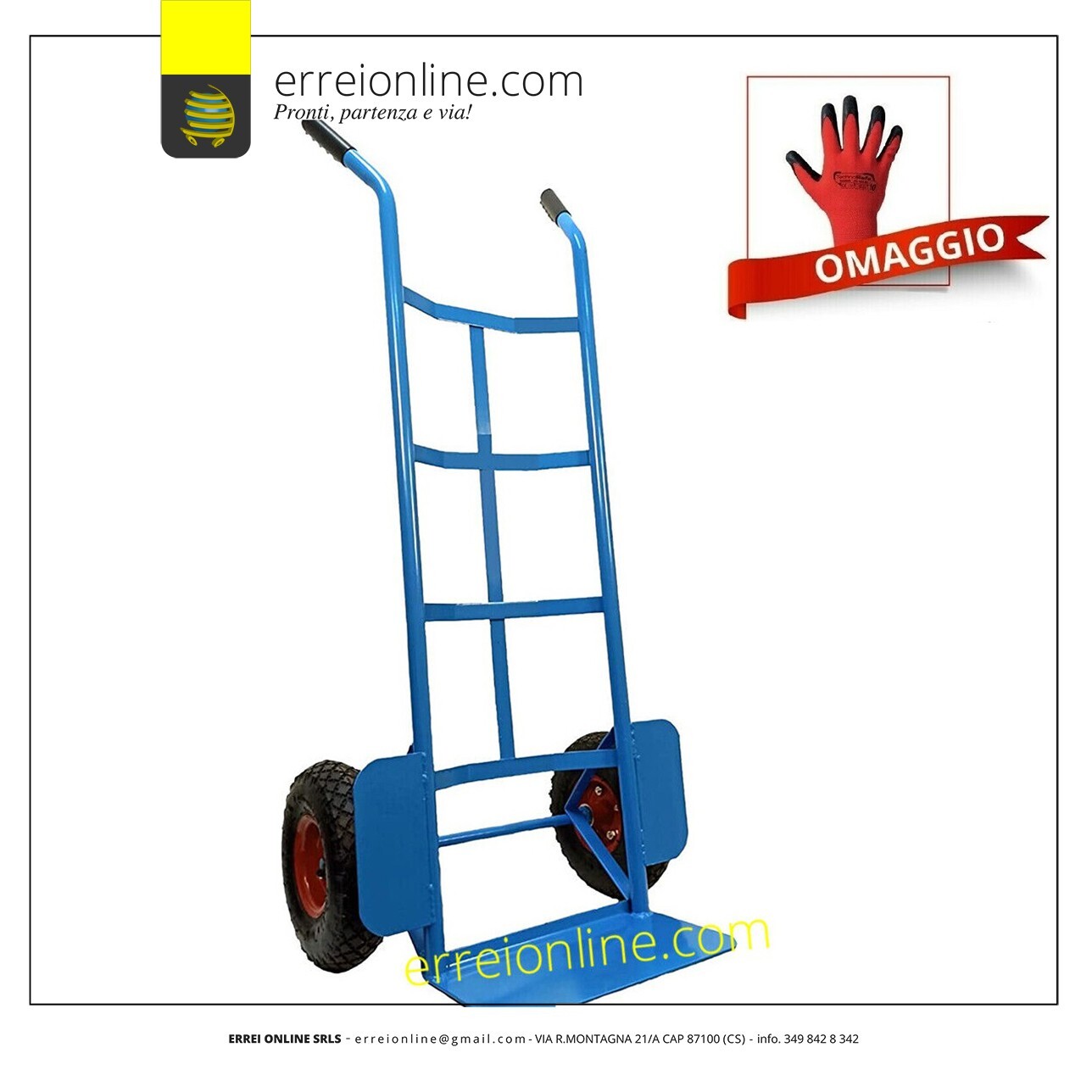 Carrello Portapacchi 150 kg Professionale | Ruote Piene e Pala Rinforzata