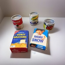 VTG Toy Pretend Play Kitchen Faux food Groceries Campbell's, Ivory Snow Boxes