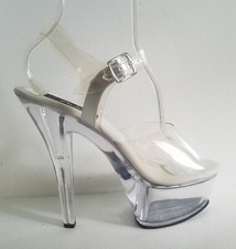 Zapatos Pleaser Kiss-208 Vinilo Transparente 6" Tacón Plataforma Sandalia Arrastre con Correa talla 11