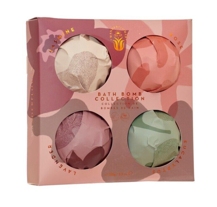 Wanderflower Bath Bomb Collection Gift Set: Lavender, Jasmine, Rose & Eucalyptus