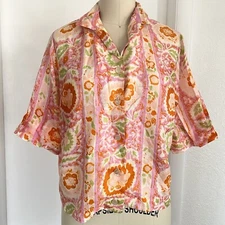 60s 70s M vintage Pop Art Novelty Print Psychedelic Floral Dress Shirt Blouse