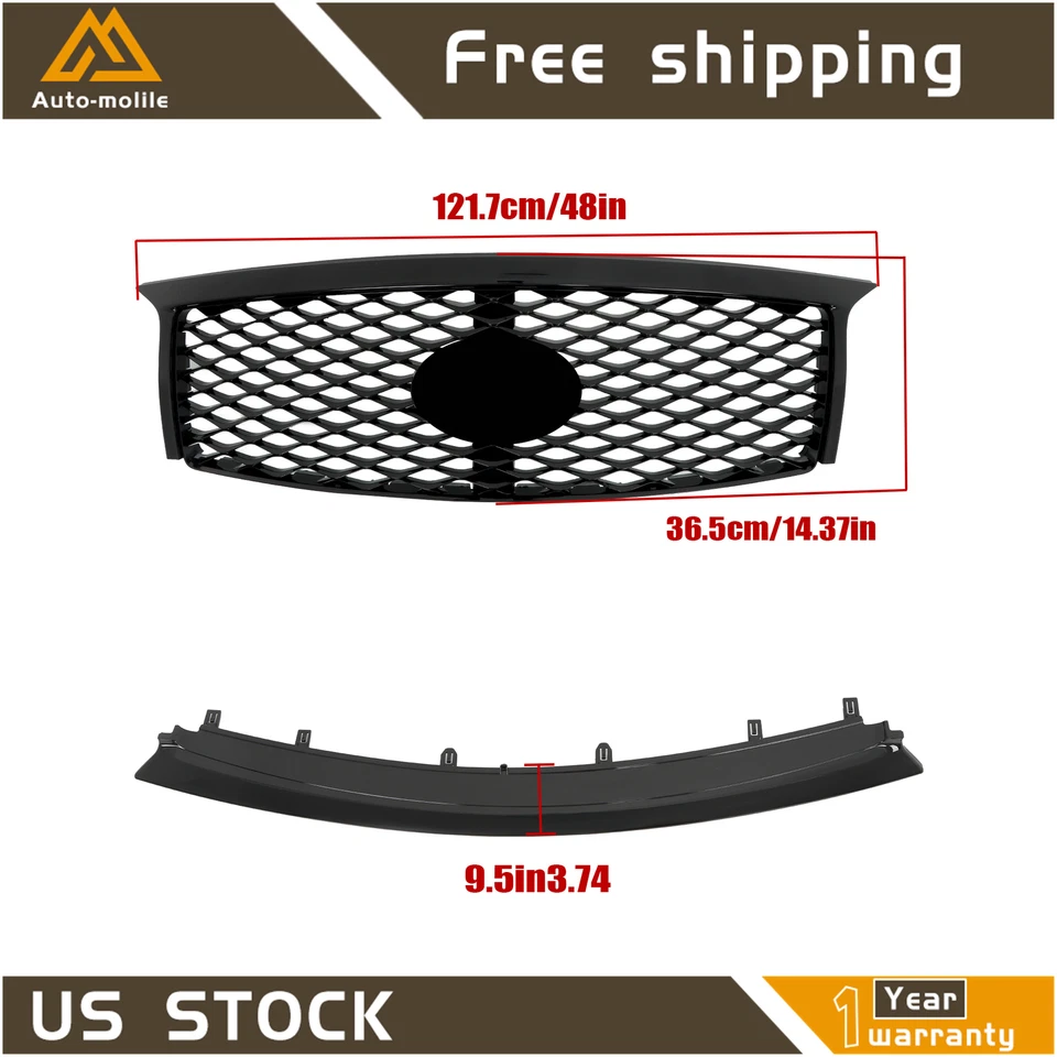 Plastic Gloss Black For 2015-2017 Infiniti QX80 Upper Grille + Lower Bumper Trim - Изображение 2 из 4