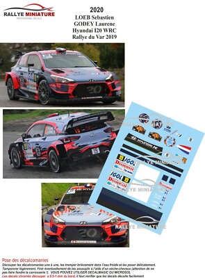DECALS 1/24 REF 2020 HYUNDAI I20 SEBASTIEN LOEB RALLYE DU VAR 2019 RALLY