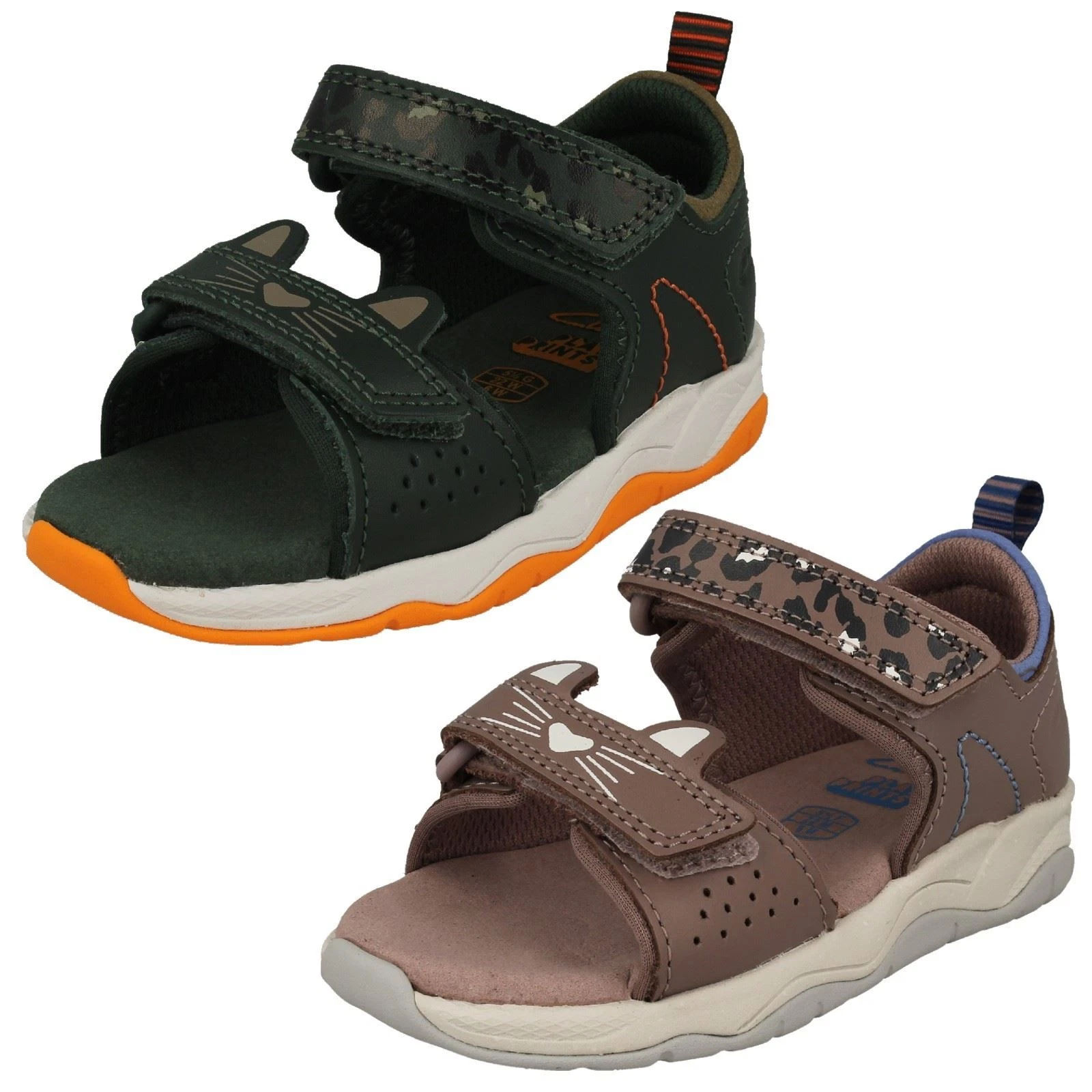 Sandali per bambini Clarks PLAYPRINT con dettagli gatto grande stampa cipria T
