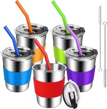 Paquete de 5 vasos/tazas de acero inoxidable a prueba de derrames con pajitas y tapas 12 oz