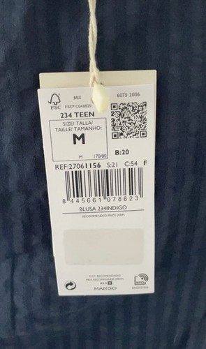 Brand New Mango Blue V- Neck Blouse Size M (10) Sustainable Fabric Pretty Style - Picture 4 of 10