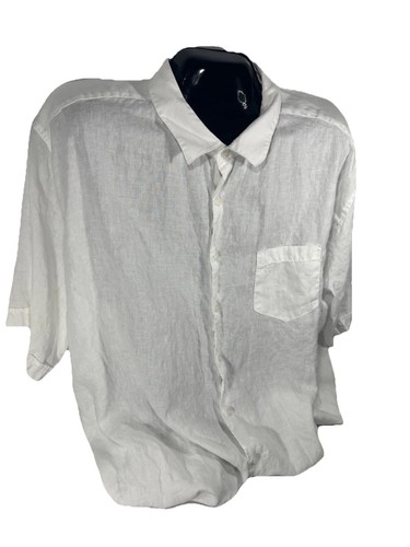 Cubavera Mens 5XL White 100% Linen Button Up Front Pocket Short Sleeve Shirt - Picture 9 of 10
