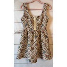 Aura Floral Tapestry Mini Dress Womens Small LWD1784-RD Cream Jacquard Corset