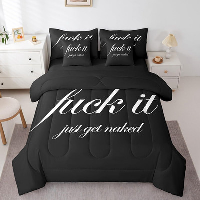 Romantic 7-Piece King Comforter Set with Funny Quotes - Get Naked Design