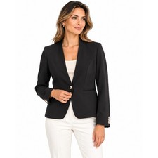 Ted Baker Karhh Black Collarless Blazer Jacket Women's Sz 10 Single Button Lined