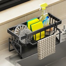 Black Aluminum Kitchen Sink Sponge Organizer Rack with Towel Holder Rust Free
