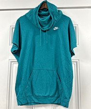 Nike Womens Teal Pullover Cowl Neck Short Sleeve Knit Hoodie Athletic Athleisure