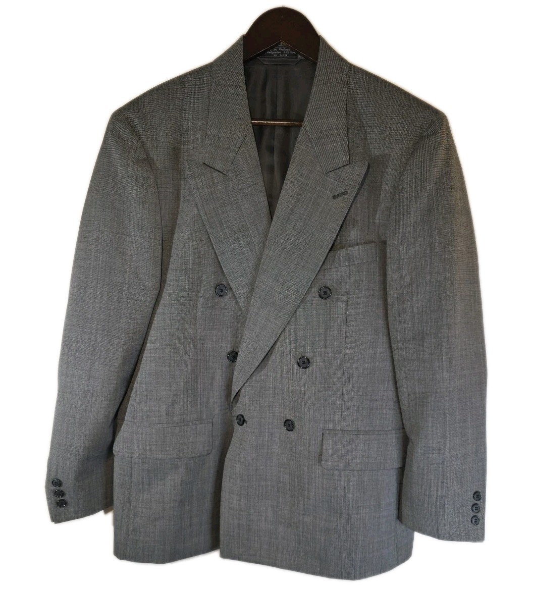 Hardy Amies Jacket Mens 42R Gray Double Breasted Blazer Wool Blend