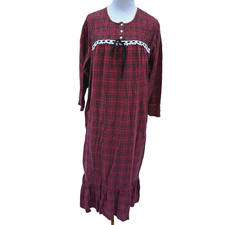 Amanda Stewart Cozy Plaid Flannel Nightgown Cottagecore 1X Red USA Sears Roebuck