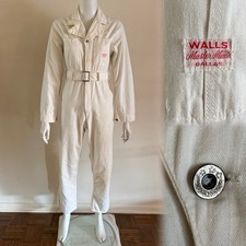 1940s Vtg Women  s White Cotton Twill Workwear Coveralls Jumpsuit XS S Walls WW2