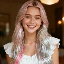 600S snowflake white 28" Silk Hair Tinsel Salon for Feather Hair Extension