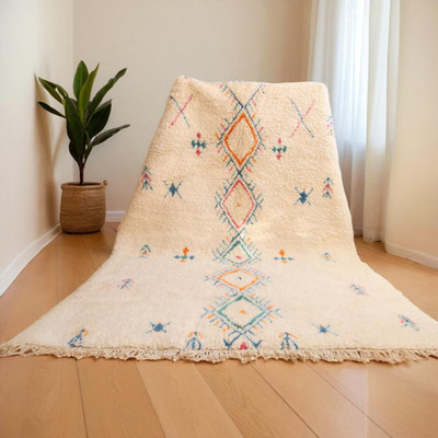 Wool with Multicolor Tribal Diamond Pattern, Authentic Berber Boho Carpet for