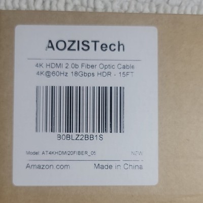AOZISTech 4K HDMI 2.0b Fiber Optic Cable 4K@60Hz 18Gbps HDR 15FT Black