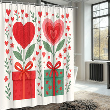Cute Valentine's Day Shower Curtain with Hearts and Flowers