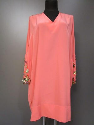 Issa Seidenkleid Orange Strasssteine V-Ausschnitt Weit Taschen Gr XXL P9-2