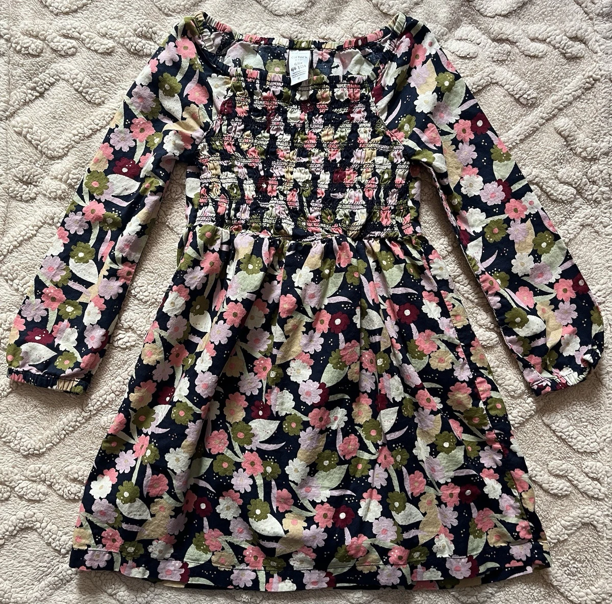 Robe Velours Coton Fille Carter's Taille 6 - Rose, Motif Floral, Sans Manches, Neuf Avec étiquette