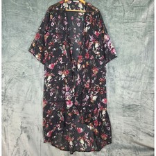 Womens Kimono XXL Black Romantic Floral Sheer Duster Open Boho Chic Whimsigoth