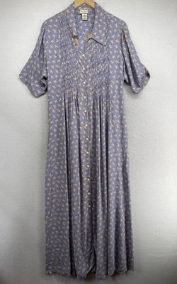 APRIL CORNELL Dress L Floral Cottagecore Maxi Shirtdress Button Up Purple VTG