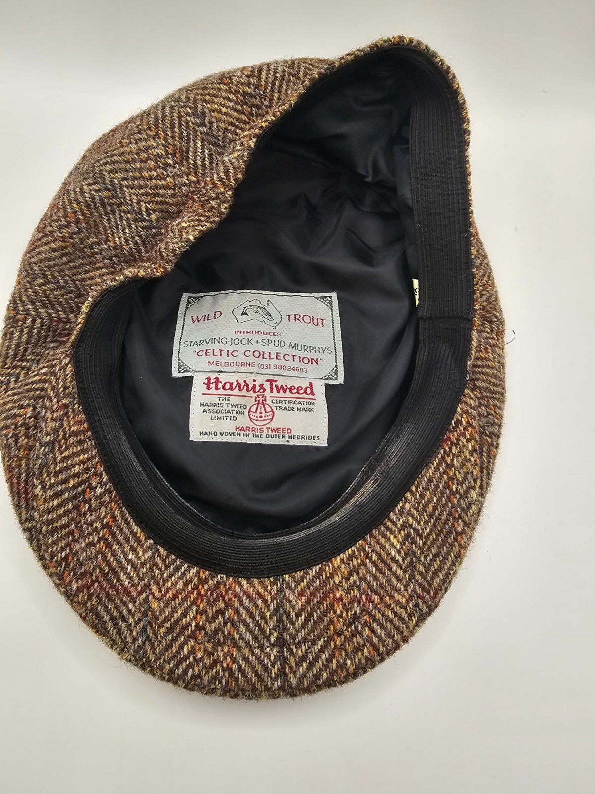 Harris Tweed Flat Cap Patchwork Brown Wool XL – B… - image 6
