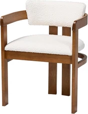 Baxton Studio Carice Boucle Fabric Dining Chair, Cream/Walnut Brown