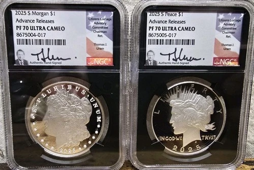 2025 S Morgan Peace Dollar Set ADVANCE RELEASES NGC PF70 Ultra Cameo URAM Signed