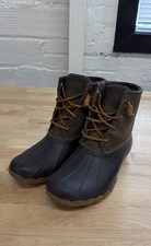 Sperry Saltwater Duck Boots Brown Olive Ankle Rain Boots Women's Size 8