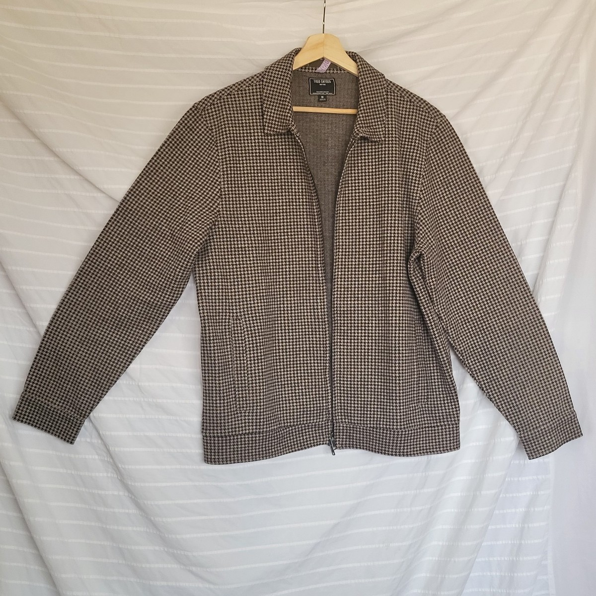 Todd Snyder Wool Blend Houndstooth Zip Deck Jacket in Desert Beige