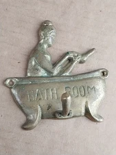 Vintage Brass Bathroom Hook Woman In Claw Foot Tub Bath Towel Robe Wall Hanger