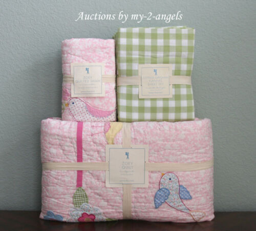 Pottery Barn Kids Zoey Bird Twin Quilt+Sham+Cottage Gingham Sheet Set PINK/GIRLS - Picture 1 of 1