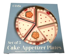 NIB NEW Boxed Set 5 Cake Appetizer Dolomite Ceramic Plates Cerra 5.25"x4 1/2"x1"