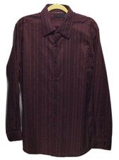 J.FERRAR Mens Size L 16-16.5 Purple Wine Striped Cotton Stretch Dress Shirt
