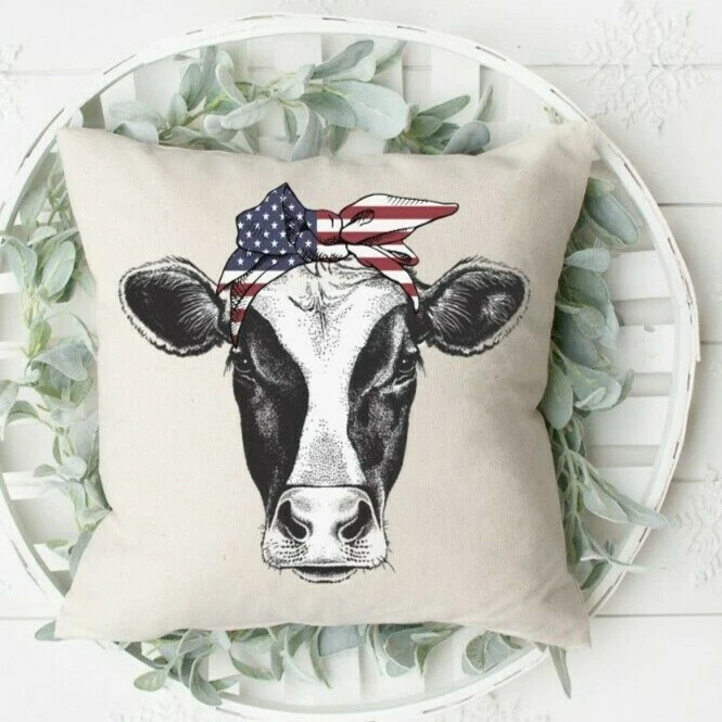 Throw Pillow Cover, Patriotic Cow, 4th of July, Americana, Summer - Image 2 of 3