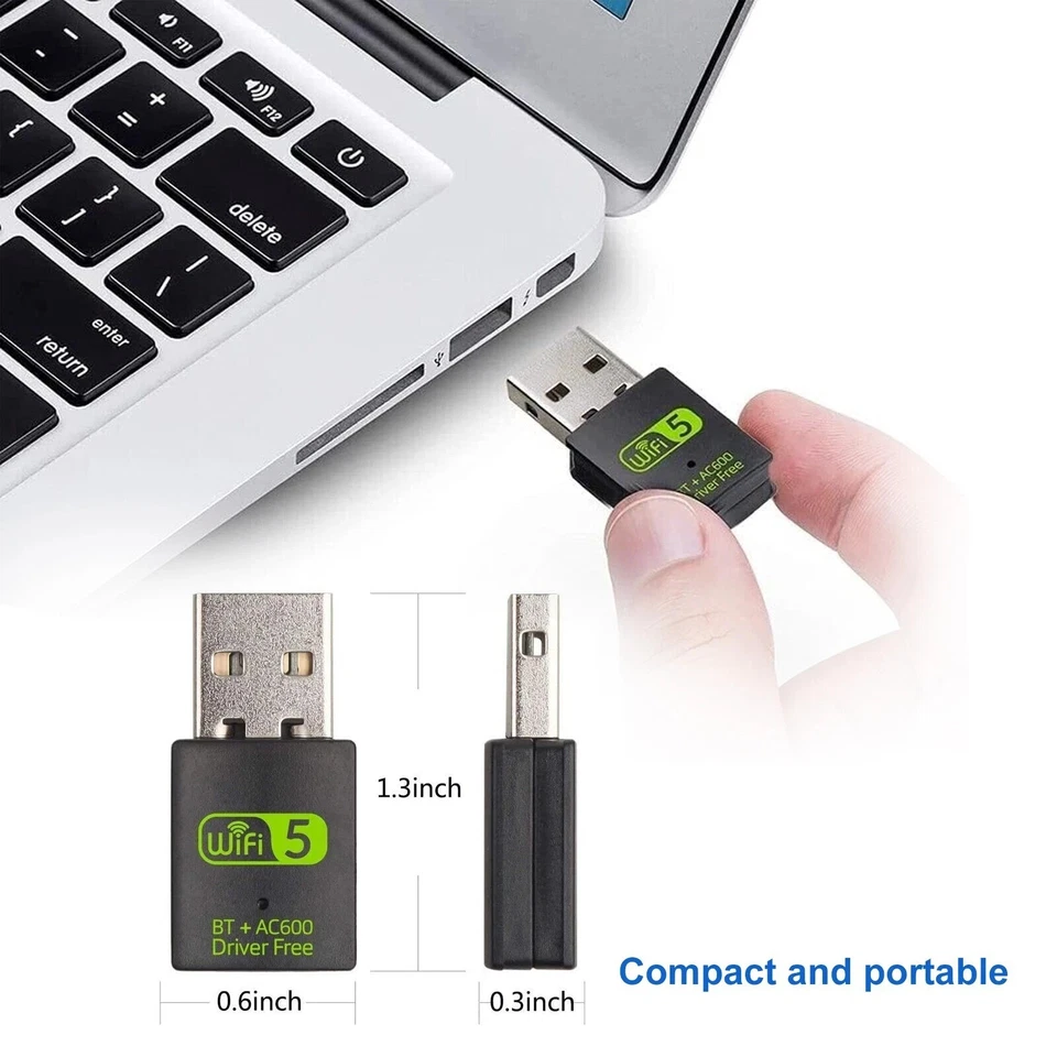 10 LOT 600Mbps MINI WIFI ADAPTER 2.4G/5G & BLUETOOTH 2 in 1 USB3.0 WIFI NETWORK - Image 3 of 4