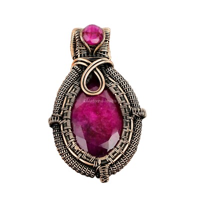 Kashmir Rubi Gemstone Jewelry Copper Gift For Bestie Wire Wrapped Pendant 2.56